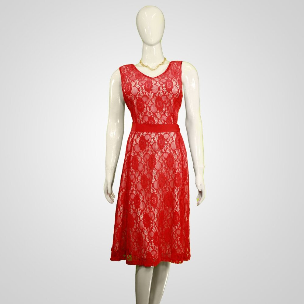 Stunning 1960s Vintage Red Lace Dress - Perfect for Retro Fashion Enthusiasts